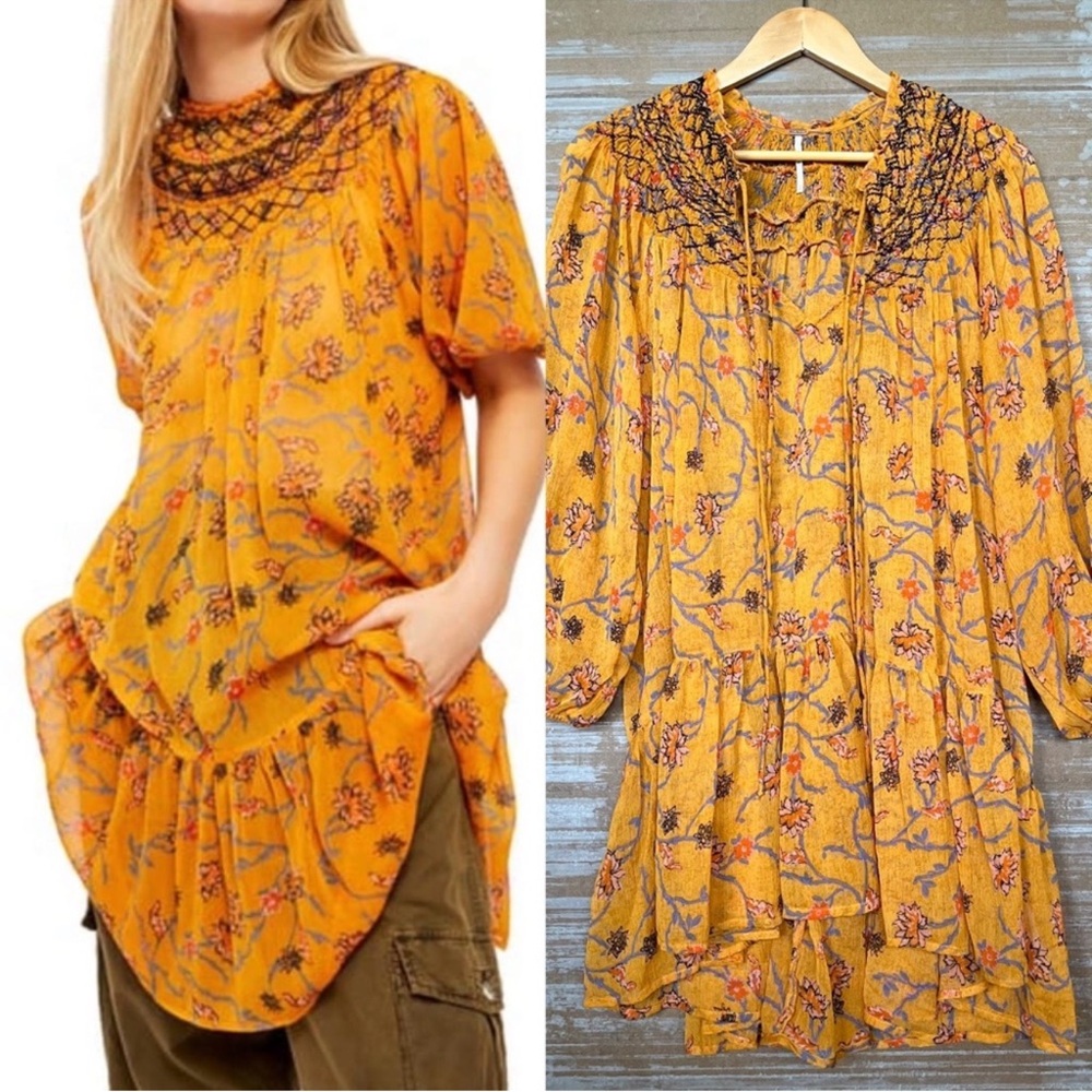 FREE PEOPLE mustard KEEPING UP WITH KARA tunic sz large - Picture 2 of 15